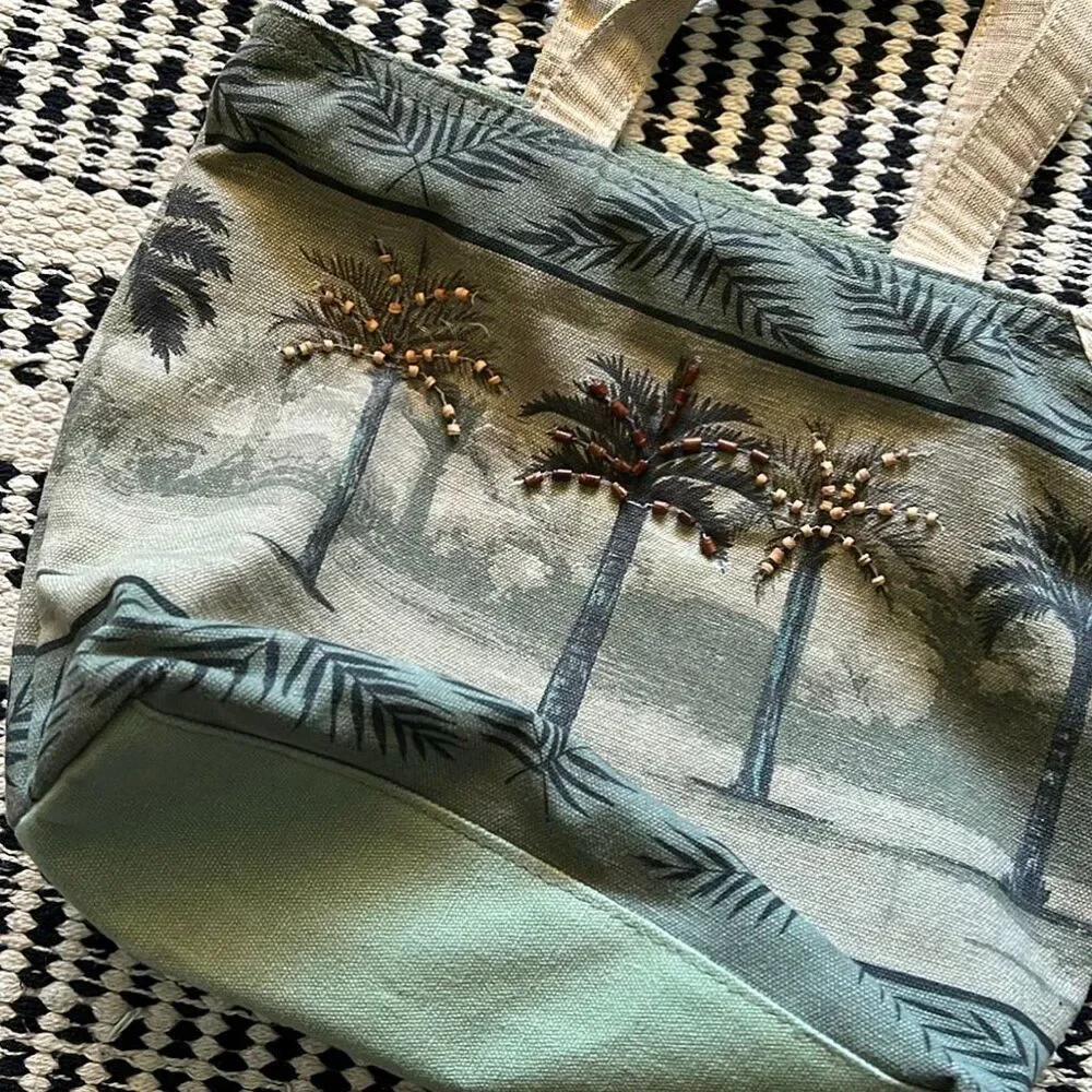 Paul Breut Canvas purse green palm tree purse